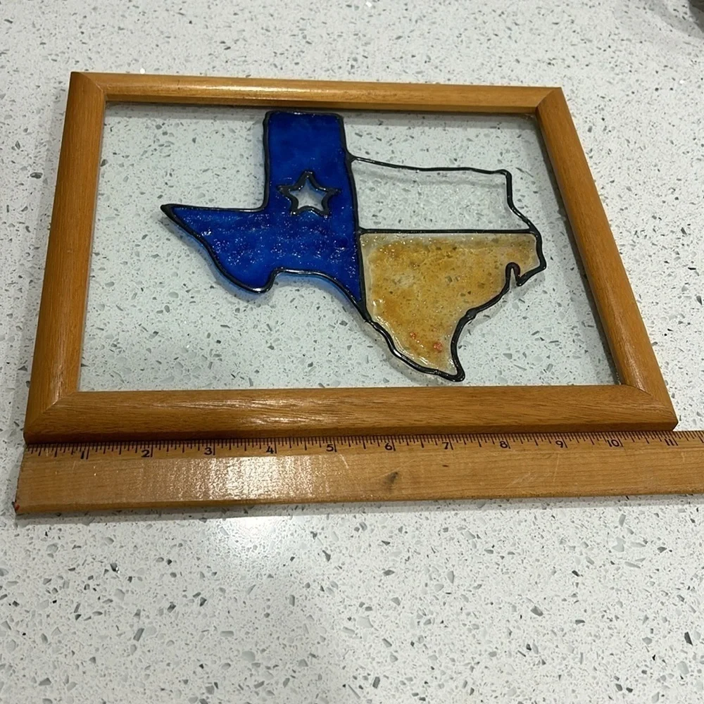 Handmade Framed Stained Glass Texas State Artwork
